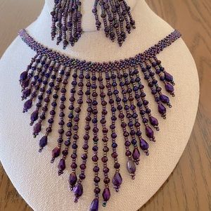Lovely handmade waterfalll beaded necklace and earrings set